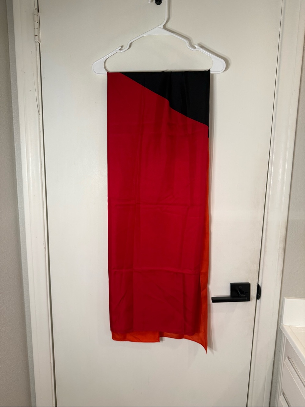 Ann Taylor Red Colorblock Long Scarf with Black and Orange Accents